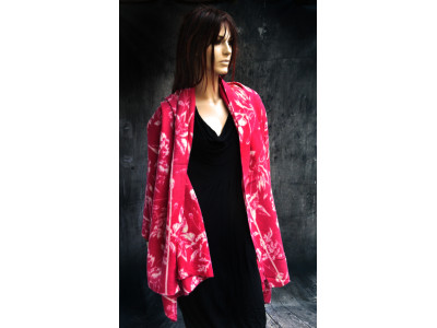 Dikke cocoon sjaal fuchsia en offwhite, bloemen