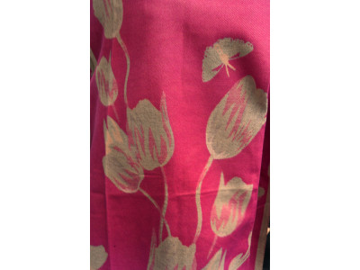 Tulpen en vlindersjaal, beige, roze en andere kleuren