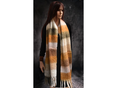 Warme lange zachte sjaal, offwhite, cognac en taupe