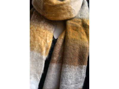 Warme lange zachte sjaal, offwhite, cognac en taupe