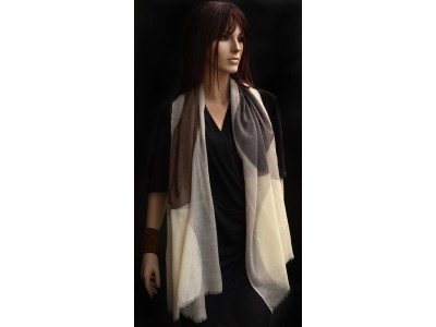 Wollen sjaal, bollen, taupe, offwhite