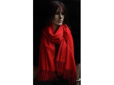 Echte dikke wollen cashmere sjaal met franjes, rood, uniseks 