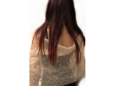 Een omhelzing van luxe: de luxe puur organza zijden sjaal met borduursel en franjes, zandkleur 