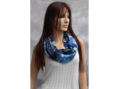 Katoenen rond sjaaltje, blauw, turquoise, wit