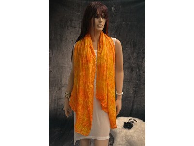 Echte handgeschilderde zijden boho chic sjaal, oranje en goudgeel