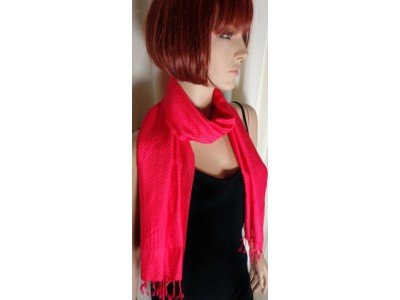 Rood roze zijden sjaal met franjes, jacquard
