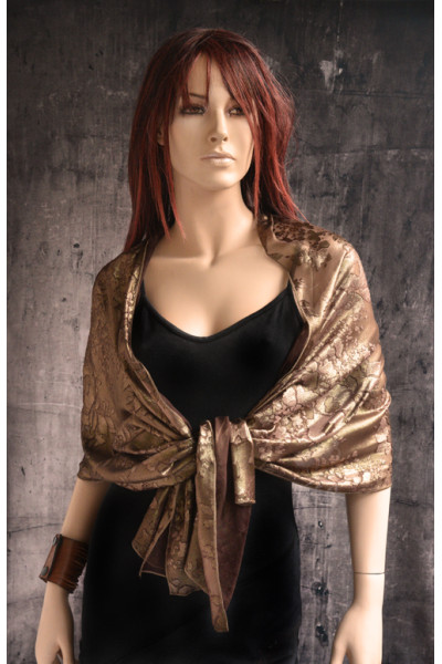 Doorzichtige bruin gouden sjaal met abstract bloemenmotief