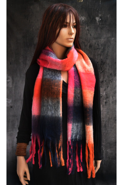 Warme lange zachte sjaal, roze, oranje, grijs