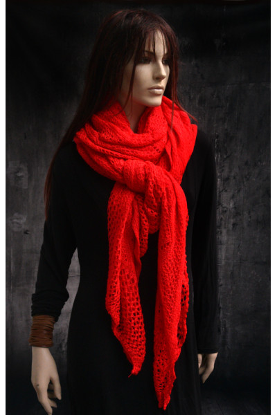 Gebreide opengewerkte supergrote sjaal, rood
