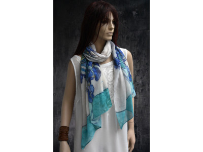 Dunne sjaal, inspiratie van Gogh, blauw, turquoise, groen, geel, wit