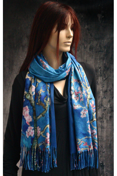 Amandelbloesem van Gogh, warme sjaal, blauw