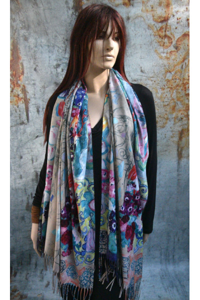 Warme sjaal met schilderij Klimt als print
