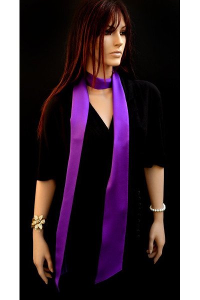 Lange smalle satijn zijden stropdas sjaaltje, paars/violet