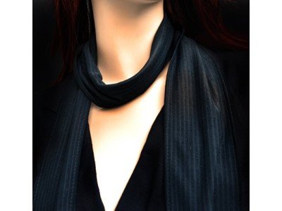 Extra lang smal zwart sjaaltje streepmotief, stropdassjaaltje