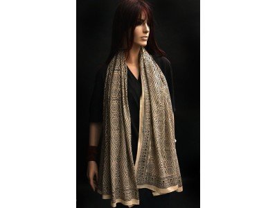 Katoenen sjaal of pareo, honingkleur met grijszwart