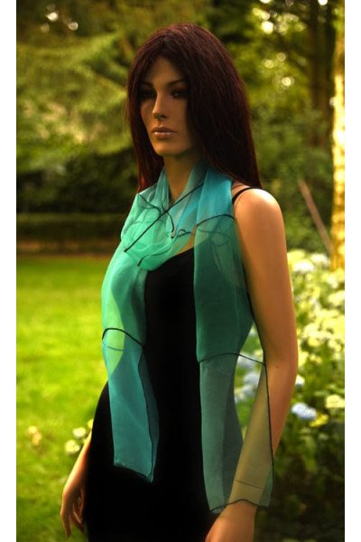 Organza zijden sjaal, zeegroen, emerald, turquoise
