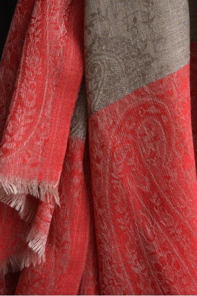 Pashmina sjaal of stola, paisley, bruin/taupe en rood