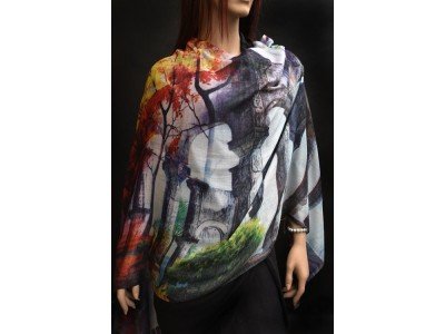 Silk pashmina sjaal met een oosters tafereel