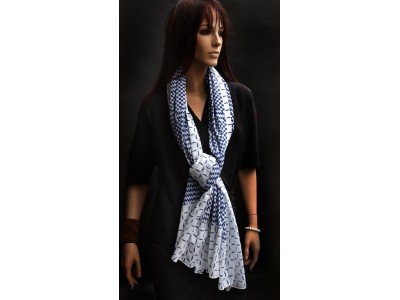 Katoenen sjaal of pareo, blauw en wit, origineel blockprint