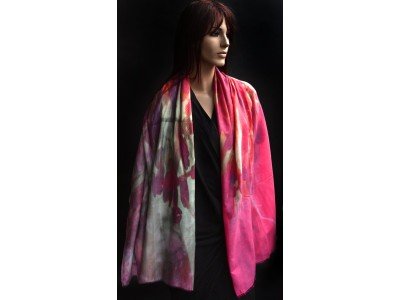 Katoenen sjaaltje met zijde, roze, abstract motief