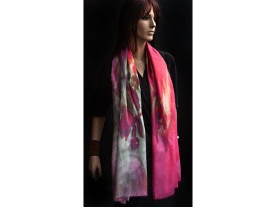 Katoenen sjaaltje met zijde, roze, abstract motief