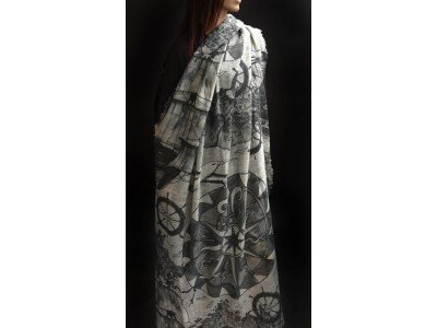 Wollen sjaal of stola, maritieme print, donker en licht grijs en offwhite