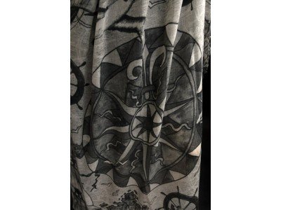 Wollen sjaal of stola, maritieme print, donker en licht grijs en offwhite