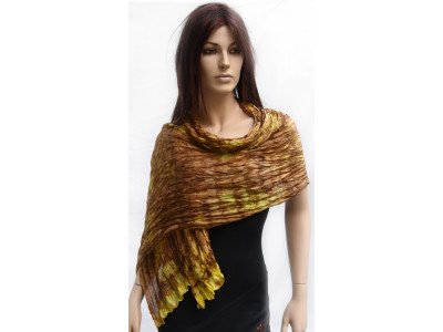 echte zijden krinkelsjaal, kanarigeel, donkerbruin, sepia