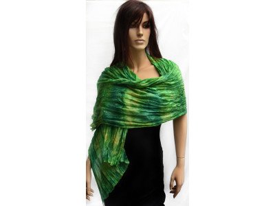 Echte handgeschilderde zijden krinkelsjaal, drakengroen, felgroen en geelgroen