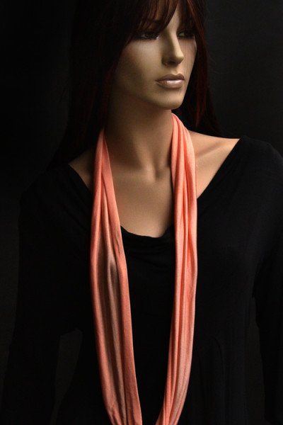 Puur zijden jersey sjaaltje, rond, coral pink, dikke kwaliteit