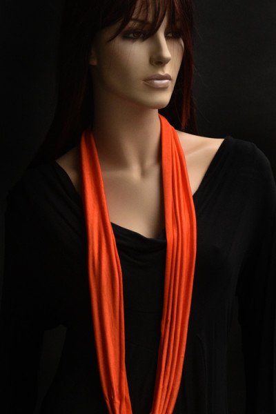 Puur zijden jersey sjaaltje, rond, donker zalm oranje, dikste kwaliteit