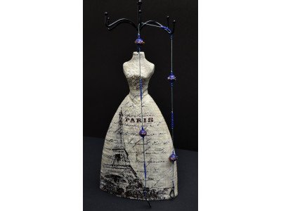 Handmade design brillenkoordje, blauw met koperkleurige kralen
