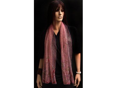 Roze sjaal met ingeweven glinster draad