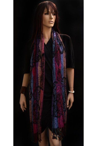 Elastische viscose sjaal voor onder een jas, blauw, paars, roze etc