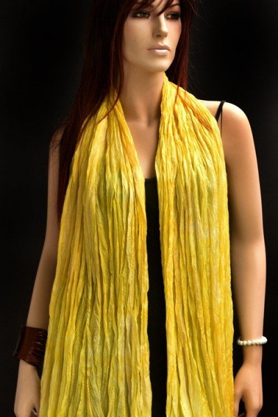 Echte handgeschilderde zijden krinkelsjaal, kanariegeel en lichtgeel 