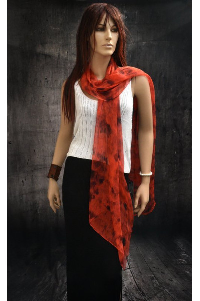 Elegante chiffon zijden sjaal, rood en zwart, extra lang