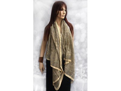 Katoenen sjaal of pareo, honingkleur met grijszwart