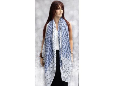 Katoenen sjaal of pareo, blauw en wit, origineel blockprint