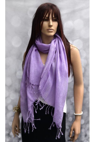 Licht paarse linnen sjaal met franjes