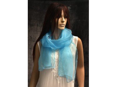Licht turquoise organza zijden sjaal