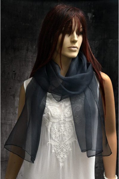 Elegante organza zijden sjaal, polar night, donker grijs