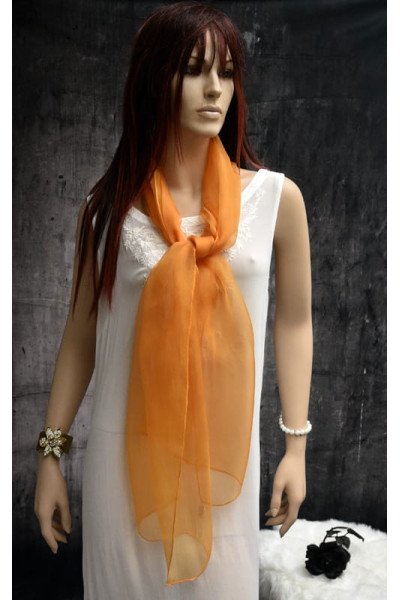 Elegante organza zijden sjaal, peach caramel, oranje