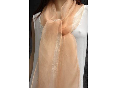 Elegante organza zijden sjaal, autumn blonde, zalm..