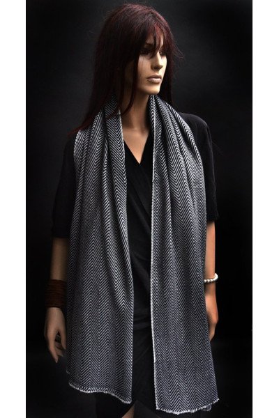 Cashmere sjaal, uniseks, zwart en grijs