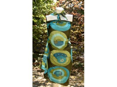 Sjaal of pareo, turquoise, groen en andere kleuren, geometrische figuren en bollen