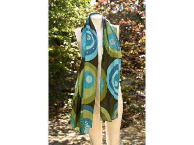 Sjaal of pareo, turquoise, groen en andere kleuren, geometrische figuren en bollen