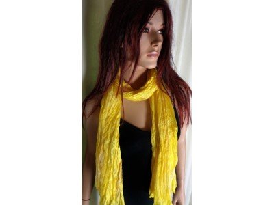 Echte handgeschilderde zijden krinkelsjaal, kanariegeel en lichtgeel 