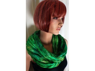 Echte handgeschilderde zijden krinkelsjaal, drakengroen, felgroen en geelgroen