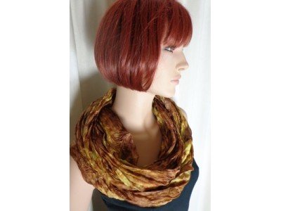 echte zijden krinkelsjaal, kanarigeel, donkerbruin, sepia